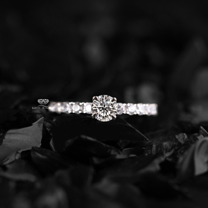 Bague de fiançailles en or 14 carats avec diamant de laboratoire, solitaire rond brillant, pavé, alliance de mariage, bijoux fins pour mariée - Product Image 3