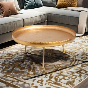 Furnistyle Contemporary Living Room Table <b>Brushed</b> Gold <b>Round</b> Coffee Table Simple Metal Side Table Furniture - Product Image 4