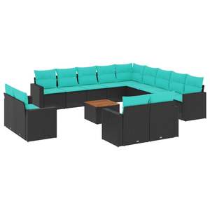 Juego de Sofás de Patio de 14 Piezas en Poliratán Negro con Cojines, Muebles Elegantes para Exteriores - Product Image 2