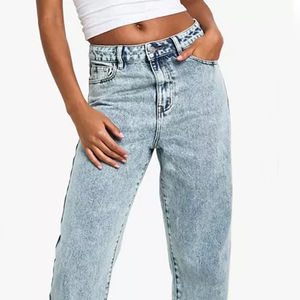 Pantalones vaqueros de mezclilla para mujer, personalizados para la temporada de otoño, con detalles de costuras en lavado oscuro, venta al por mayor, con dobladillo elástico y bolsillos tipo cargo - Product Image 6