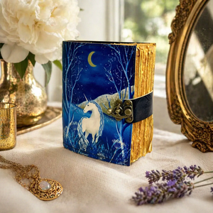 Handmade Unicorn Leather Journal Celestial Grimoire Enchanted Spellbook Mystical Writing <b>Diary</b> Fantasy Pagan Notebook - Product Image 2