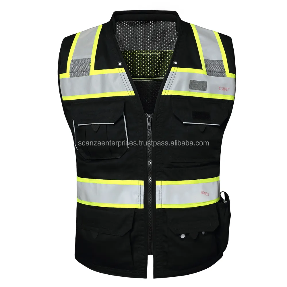 Chaleco de seguridad reflectante para el trabajo, chaleco de seguridad de alta visibilidad con logotipo personalizado para el tráfico, para construcción, color negro, PK