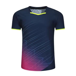 Camiseta de Tenis para Hombre al por Mayor OEM, Color Azul Marino Oscuro con Detalles en Amarillo Neón, Ropa Deportiva Transpirable de Malla, Secado Rápido, Fabricante de Camisetas - Product Image 1