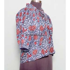 เดรสผู้หญิงผ้าฝ้ายถักมือ 100% สไตล์ลำลองสำหรับสาวออฟฟิศ ระบายอากาศได้ดี เป็นมิตรกับสิ่งแวดล้อม แขนยาวแบบมินิ คอทรงโอ พิมพ์ลายดอกไม้ - Product Image 4