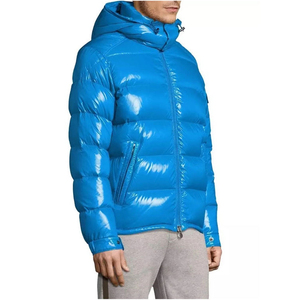 Veste d'hiver décontractée pour homme, bleue, à capuche, en duvet, coupe-vent, coupe régulière, fermeture éclair, couleur unie, épaisse et isolée - Product Image 2
