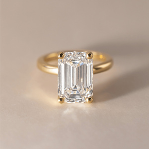 EtherStar Jewels 3ct Emerald Cut Lab Grown Diamond IGI Certified Classic Solitaire <b>Ring</b> 18K Yellow Gold Minimalist <b>Plain</b> Band - Product Image 3