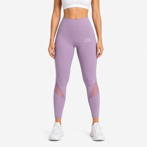 Leggings de yoga personalizados para mujer, de cintura alta con paneles de malla, tela elástica, ajuste cómodo, hechos a medida para el gimnasio. - Product Image 1