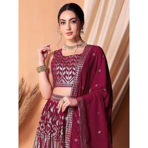 Maravillosas lentejuelas rosa oscuro Georgette desgaste de la boda Lehenga Choli - Product Image 4