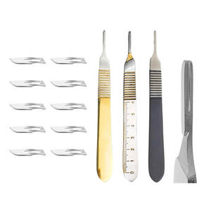 Juego de 3 Piezas de Manijas para Dermaplaning con Bisturí Manual de Acero Inoxidable B.P. # 3 Cuchillas Estériles de 10 Pulgadas con Regla - Product Image 1