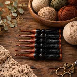 Handmade Wooden <b>Crochet</b> <b>Hooks</b> <b>Set</b> Smooth Resin Handle Round Shape Simple Style for Hand Knitting Needlework Tools - Product Image 2