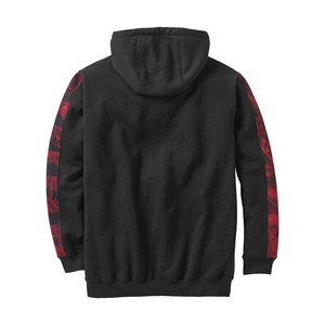 Sweat-shirt en molleton à capuche gris pour homme avec broderie de dragon et manches à carreaux, coupe classique, vêtement décontracté pour l'automne - Product Image 4