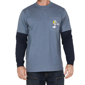 T-shirts pour hommes personnalisés OEM en coton oversize, lavés, imprimés à l'écran, à double couche, à manches longues, coupe carrée, courts, déchirés et usés - Product Image 5