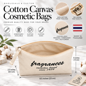 กระเป๋าเครื่องสำอางผ้าแคนวาสพิมพ์ลายตามสั่งพร้อมซิป – กระเป๋าใส่เครื่องสำอางขายส่ง ผู้ผลิต OEM แบรนด์ส่วนตัว - Product Image 4