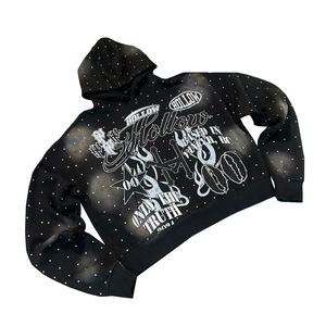 Sweat à capuche noir personnalisé avec strass pour homme, imprimé galaxie, style streetwear oversize, disponible en trois couleurs, 100% coton molletonné - Product Image 1