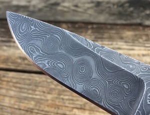 Custom Handmade Damascus Steel Hunting Knife Orange <b>Pinecone</b> Resin Handle Fixed Blade Skinner with Floral Tooled Leather Sheath - Product Image 6