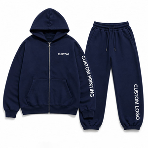Ensemble de survêtement personnalisé pour homme 100 % coton avec sweat à capuche zippé et pantalon de jogging – Streetwear haut de gamme, couleur et taille personnalisables, fabricant en marque blanche - Product Image 2