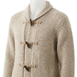 Cardigan en tricot bouclé texturé uni pour homme, col châle, pull côtelé épais à boutons, vêtement d'extérieur d'hiver ODM - Product Image 1