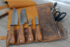 Handmade Leather Knife Roll Storage <b>Bag</b> Pockets With Multi-function <b>Small</b> <b>Tool</b> Pouch Professional Adjustable Shoulder LKR-0281 - Product Image 3