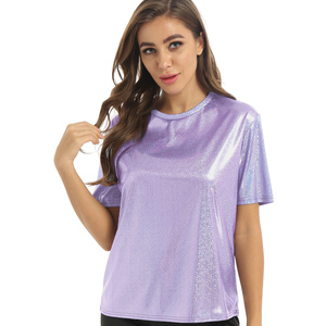 Women's Club Party Denim Hollow Out <b>Sequin</b> Lapel Short Sleeve T-Shirt-Customizable Colors & Logos - Product Image 4