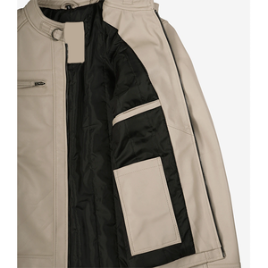 2026 OEM Most Selling Beige Original Cowhide Leather <b>Jacket</b> For Men's Zipper Pockets High Quality Low MOQ <b>Heated</b> Fashion <b>Jackets</b> - Product Image 3