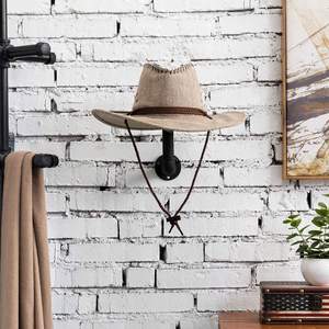 Industrial Pipe Hat Rack Hooks with Wooden <b>Shelf</b> Black Metal Brown Wood <b>Wall</b> <b>Mount</b> Organizer for Hats Wigs Helmets Caps - Product Image 6