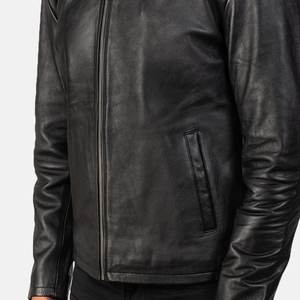 Veste de moto en cuir véritable imperméable pour homme EXONE INDUSTRIES, col montant, fermeture éclair, coupe ajustée, noir, taille standard - Product Image 6