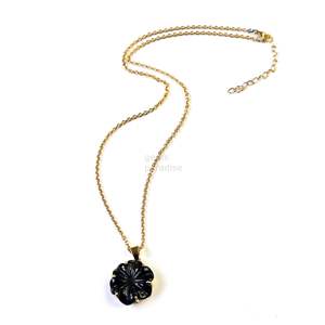 Colgante de flor de ónix negro AAA, collar de cristal con flor para mujer, colgante de ónix negro tallado a mano, joyería artesanal. - Product Image 6