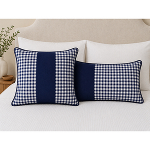 Cotton cushion <b>cover</b> blue Buffalo Check Cushion <b>Cover</b> Geometric <b>Throw</b> Pillow <b>Cover</b> with Piping Washable Polyester for Home - Product Image 3