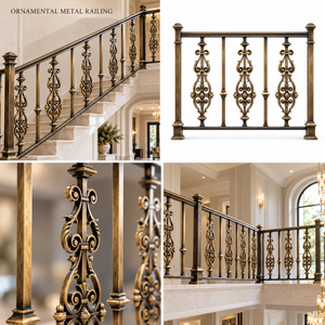 Barandillas de Hierro Vintage con Paneles de Trabajaría Intrincada, Detalles de Hojas Esculpidas y Forma Cuadrada para Escaleras Grandes - Product Image 5