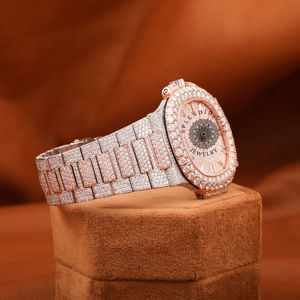 Splendide montre à diamants pour homme, 28 mm, analogique, quartz, luxe, bracelet en acier inoxydable, cristal saphir, moissanite, ETA - Product Image 5