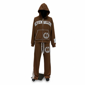 Survêtement à capuche marron personnalisé, fermeture éclair intégrale, coton, unisexe, vêtements de sport décontractés avec logo sur le devant et poches latérales - Product Image 1