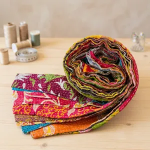 100% Cotton Kantha Scrap <b>Strips</b> Made from Recycled 2" Cotton <b>Fabric</b> Sewing Craft DIY Home Decor Textile Art Bag Making Projects - Product Image 4
