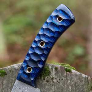 Cuchillo de caza de acero de Damasco hecho a mano con mango de madera de pakka, con funda, hoja fija, personalizable, OEM, táctico de supervivencia. - Product Image 5