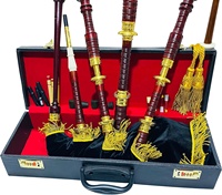 Obexa Scottish Great Highland Bagpipe Set Rosewood Gold Brass Mounts Black Velvet Hard Case Free Reeds Practice Chanter Model