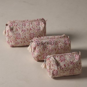 Wholesale Assorted Bags Hand Block Printed Quilted Cotton Cosmetic Bags (Set of 3) - Product Image 3