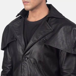 Men's Back Faux Leather Trench Coat <b>Gothic</b> Western Long Straight Cut Coat Streetwear 2026 - Product Image 5