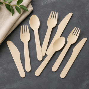 Couverts en bois écologiques, couteau, fourchette et cuillère biodégradables, ensemble de couverts de voyage recyclables, ustensiles jetables sans danger pour les aliments. - Product Image 5