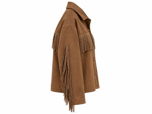 Chaqueta de Cuero Marrón con Flecos para Mujer, Prenda Exterior con Botones Frontales, Corte Regular, Abrigo Casual de Invierno, OEM Personalizado - Product Image 2
