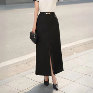 Elegante Falda Midi de Cintura Alta para Mujer, Falda de Oficina Minimalista en Línea A, Falda de Moda Estilo Coreano para Mujer, Fabricante de Faldas - Product Image 1