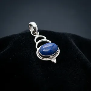 Colgante de Plata 925 con Lapislázuli, Engaste de Bisel, Diseño Geométrico Minimalista, Charm Solitario, Unisex, Uso Diario - Product Image 2