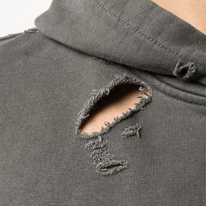 Winter Men's Custom Logo Heavyweight <b>Thick</b> Distressed Embroidery Patch Oversized Screen Printed <b>Fleece</b> 100% Cotton Hoodie - Product Image 5