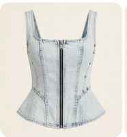 Vestido Corset de Mezclilla con Parches, Cierre Frontal, Sin Mangas, Estilo Casual para Boutique de Ropa Urbana