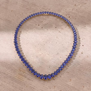 Collier tennis saphir bleu taille ovale, collier en vermeil or 18 carats pour femme, collier chaîne en argent sterling avec pierres précieuses pour femme - Product Image 5