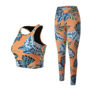 Conjunto de Yoga de 2 Piezas con Estampado Sublimado Naranja, Leggings de Cintura Alta, Top Deportivo, Transpirable, de Spandex y Poliéster - Product Image 3