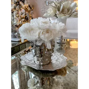 Modern Handmade Centrepiece Tray for Elegant Dining Room Table DecorationTrending Handmade Aluminium Round Tray Tea Coffee Juice - Product Image 3