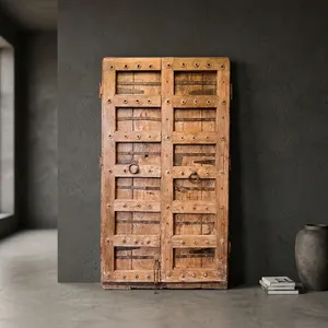 <b>Vintage</b> Indian Varanasi Heritage Wooden Double <b>Door</b> with Antique Metal Fittings Reclaimed Wood Darwaza Rustic Entrance Decor - Product Image 4