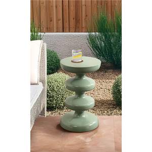 Table d'appoint en fer durable pour intérieur/extérieur - Tabouret géométrique en métal - Table basse ronde noire avec revêtement en poudre - Table moderne - Product Image 5