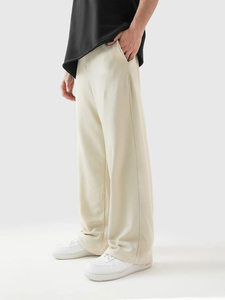 Pantalones Anchos Beige para Hombre, Cintura Elástica, Bolsillos Laterales, Pantalones Casuales Transpirables de Lona de Algodón, Ropa de Primavera - Product Image 2