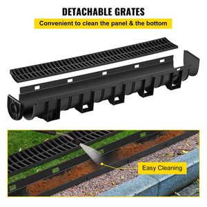 5.8x5.2x39.4 pollici HDPE in plastica nera sistema di drenaggio del pavimento del Garage 3x39 griglia di scarico 3 tappi terminali canale di scarico per giardino - Product Image 4