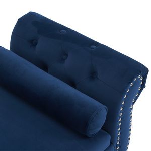 Panca Ottomana Rettangolare in Velluto Blu Navy con 1 Cuscino, Sgabello Multifunzionale con Contenitore e Pouf - Product Image 6